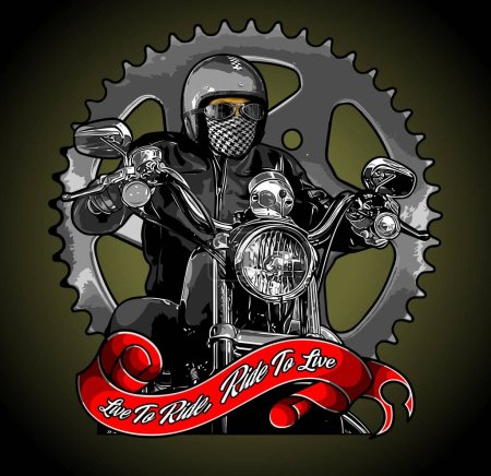  biker with sprocket background vector template
