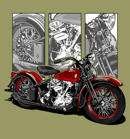 Illustration for Red classic motorbike vector template - Royalty Free Image
