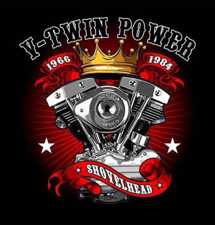 v twin engine and crown vector template 