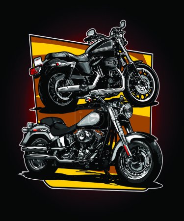 Illustration for Motorcycle cruiser with yellow graphic background - Royalty Free Image