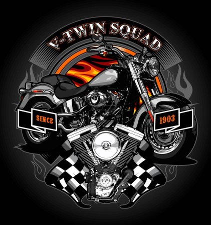 Illustration for V twin engine and cruiser motorcycle - Royalty Free Image