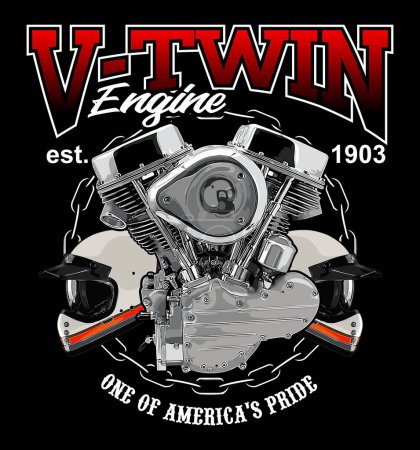 v twin engine and helmet vector template