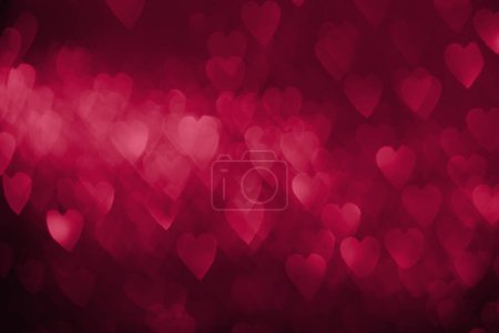 Photo for Trendy viva magenta, pink red hearts, sparkling glitter bokeh background, valentines day abstract defocused texture. Color of the year 2023 - Royalty Free Image