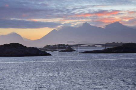 Photo for Summer sunset at the Lofoten islands, the photo taken fra cruise liner Hurtigruta - Royalty Free Image