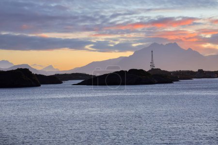 Photo for Summer sunset at the Lofoten islands, the photo taken fra cruise liner Hurtigruta - Royalty Free Image