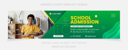 Illustration for School Admission linkedin Cover and Web Banner Template, Back to School Social Media Cover Template, College Admission promotion banner design. - Royalty Free Image