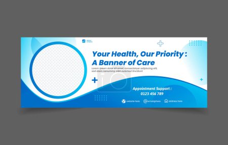 Ilustración de Banner médico Cubierta de medios sociales Plantilla de diseño Sitio web Publicidad Color azul con espacio de imagen Fácil de reemplazar - Imagen libre de derechos