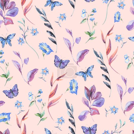 Foto de Patrón sin costuras de flores silvestres botánicas de acuarela, textura floral natural en rosa - Imagen libre de derechos