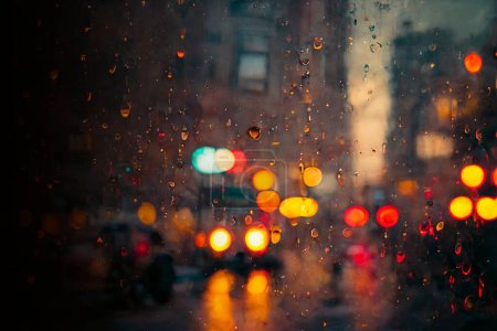 Photo for Misty window with rain drops blurred background, night city view window AI Generated - Royalty Free Image