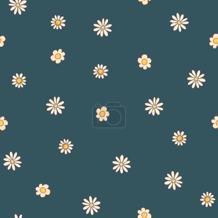 Téléchargez les photos : Cute daisy flowers summer seamless pattern watercolor texture on navy blue - en image libre de droit