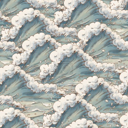 Foto de Lindo vintage océano olas patrón sin costuras, acuarela caprichosa textura del mar en colores neutros - Imagen libre de derechos