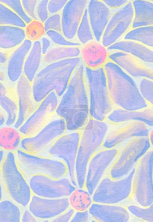 Photo for Watercolor periwinkle retro flowers seamless pattern, summer floral texture - Royalty Free Image