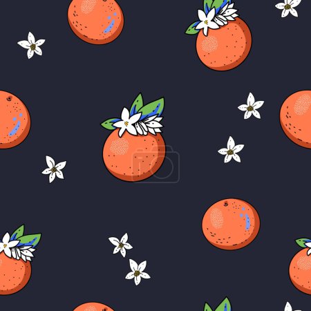 Photo for Summer garden orange fruit seamless pattern with flowers, bold modern bright texture - Royalty Free Image