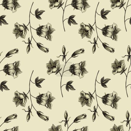 Photo for Vintage floral seamless pattern. Blooming dark flowers, Victorian wildflowers with moth - Royalty Free Image