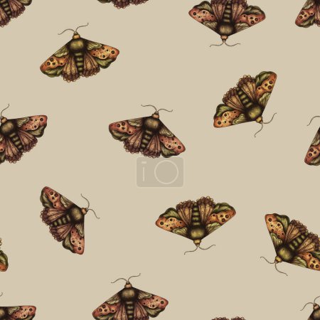 Photo for Vintage moth seamless pattern. Blooming dark butterfly, hand-drawn - Royalty Free Image
