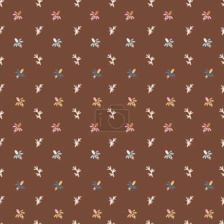 Illustration for Boho fantasy flowers seamless pattern, folk floral texture neutral colors - Royalty Free Image
