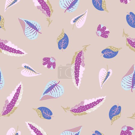 Illustration for Boho fantasy flowers seamless pattern, folk floral texture pink colors - Royalty Free Image