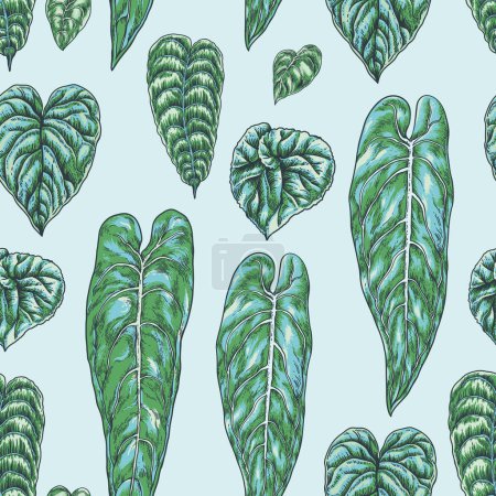 Illustration for Neutral vector vintage green leaves seamless pattern, modern dark botanica wallpaper - Royalty Free Image
