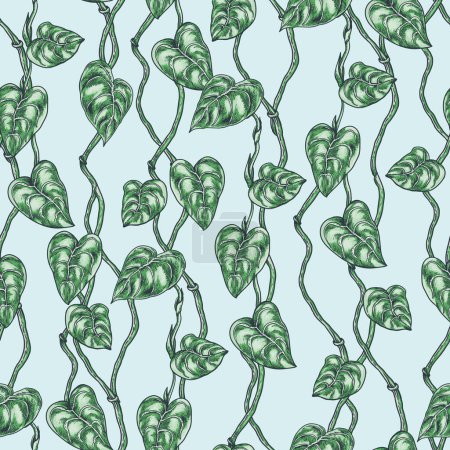 Téléchargez les illustrations : Vecteur neutre vintage feuilles vertes motif sans couture, papier peint botanica foncé moderne - en licence libre de droit