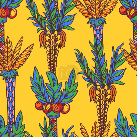 Téléchargez les photos : Palmier tropical coloré vif, fond nature paradis d'été sur fond jaune - en image libre de droit