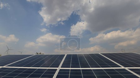 Photo for Solar panel against a blue cloudy sky, Solar Eco green energy. - Royalty Free Image