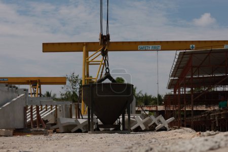 Photo for Construction business background, concrete cement precast crane and siteline - Royalty Free Image