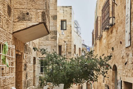 Photo for Ancient Alley in Jewish Quarter, Jerusalem. Israel. Photo in old color image style. - Royalty Free Image