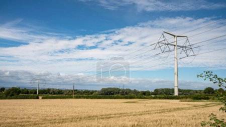 Photo for T-Pylons on the new Tickenham to Portishead 400,000 volt overhead electricity line, United Kingdom - Royalty Free Image