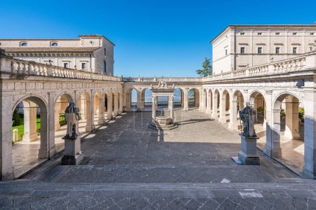 Photo for The marvelous cloister of Montecassino Abbey on a sunny morning, Lazio, Italy. - Royalty Free Image