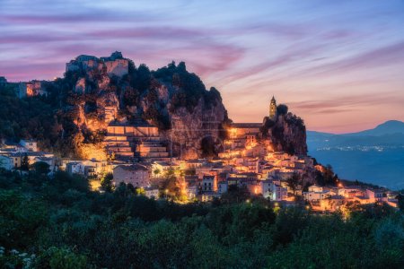 Photo for The beautiful village of Bagnoli del Trigno illuminated at sunset. Province of Isernia, Molise, Italy. - Royalty Free Image