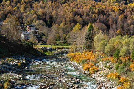 Photo for Beautiful landscape during fall season, in Valsesia (Sesia Valley). Province of Vercelli, Piedmont, Italy. - Royalty Free Image
