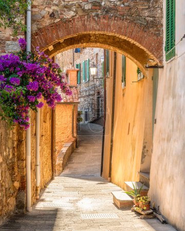 Scenic sight in the village of Campiglia Marittima, on a sunny summer afternoon. In the Province of Livorno, in the Tuscany region of Italy.