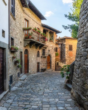 Téléchargez les photos : Le pittoresque village de Montefioralle, près de Greve in Chianti, par une journée d'été ensoleillée. Province de Florence, Toscane, Italie. - en image libre de droit