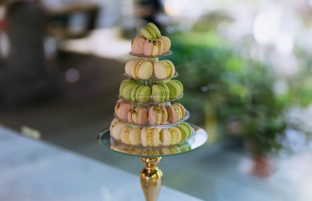 Photo for Homemade and sweet pistachio macaroons . Sweet macaroons made of pistachios. - Royalty Free Image