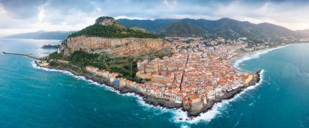 Photo for Aerial view of Cefalu, on the Tyrrhenian coast of Sicily, Italy - Royalty Free Image