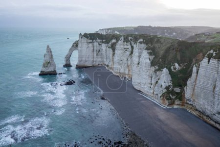 Photo for Picturesque panoramic landscape on the cliffs of Etretat. Natural amazing cliffs. Etretat, Normandy, France, La Manche or English Channel. Coast of the Pays de Caux area in sunny summer day. France - Royalty Free Image
