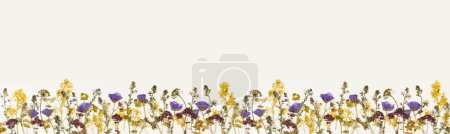 Foto de Composition pattern of pressed dried flowers of field poppies. Frame for design. Place for text. Mockup for greeting card, wedding invitation. - Imagen libre de derechos