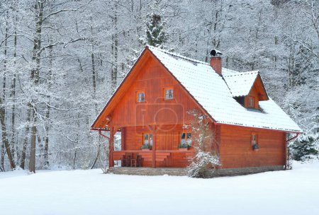 Photo for Beautiful wooden cottage during winter - Royalty Free Image