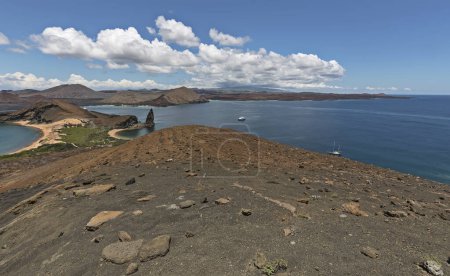 Pinnacle Rock on Bartolome Island, one of Ecuador's Galpagos Islands. Postcard view