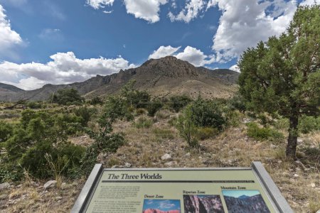 Photo for Guadalupe Mountains National Park, Texas, USA - May 28, 2023: Information board along the trail in the park. - Royalty Free Image