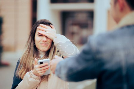 Photo for Woman Catching her Boyfriend Flirting Online on Dating Apps - Royalty Free Image