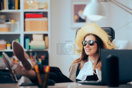 Photo for Office Worker Ready to Go on Vacation for a Break - Royalty Free Image
