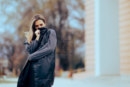 Photo for Sad Woman Feeling Cold and Depressed in Autumn Season - Royalty Free Image