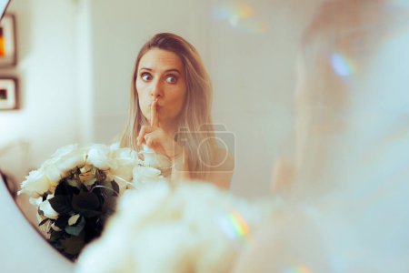 Photo for Woman With Secret Affair Receiving a Floral Bouquet of roses - Royalty Free Image