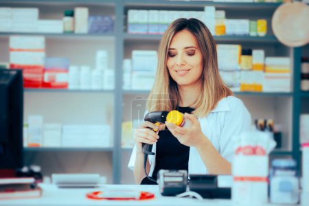 Pharmacist Scanning a Medicinal drug on Sale for Customers 