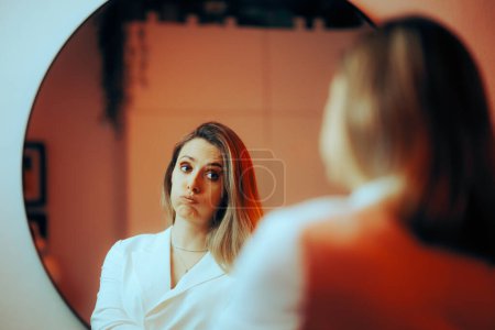 Photo for Bored Unhappy Stylish Woman Looking in the Mirror - Royalty Free Image
