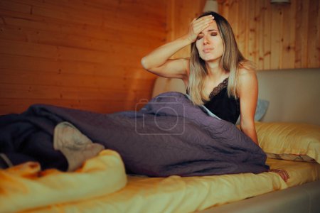 Photo for Stressed Woman Waking up Forgetting Something Important - Royalty Free Image