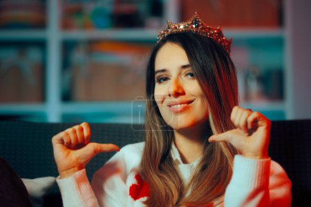Woman Wearing a Princess Crown Feeling Special and Important 