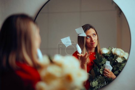 Annoyed Girlfriend tearing the love note from her Boyfriend lover