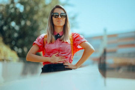 Urban Woman Touching her Belly Feeling Hungry